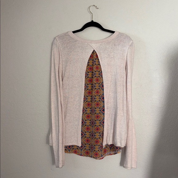 Yellow Bird Oatmeal Split Back Mosaic Sweater - Picture 4 of 4